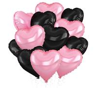 Zaewry Globos de corazón negro y rosa, 12 globos de aluminio en forma de corazón rosa claro, globo de aluminio de corazón de 18 pulgadas para baby shower, boda, cumpleaños, aniversario, decoración de