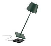 Zafferano [Amazon Exclusive] Poldina Pro, Lámpara LED Inalámbrica Recargable, Regulador Táctil, IP65 Uso Interior/Exterior, Larga Duración, Aluminio, H38cm, con Multicargador USB (EU/UK/US) - Verde