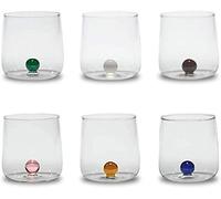 Zafferano Bilia - Vaso Tumbler de Vidrio Transparente Hecho a Mano, Decorado con una Bola de Vidrio de Color en el Interior, cl 44 h 90mm d 88mm, Juego de 6 Piezas - Colores Variados