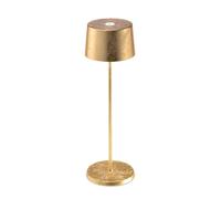 Zafferano, Lámpara Olivia Pro con Hoja Color Oro, Lámpara de Mesa Portátil y Recargable con Control Táctil, Adecuada como Lámpara de Interior, Atenuador, 2700-3000 K, Altura 35 cm