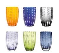 Zafferano Perle - Vaso Tumbler Hecho a Mano de Vidrio de Color Transparente, cl 32 h 109mm d 71mm, Juego de 6 Piezas - Colores Variados