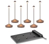 Zafferano Pina Pro Marrón Óxido, Set de 6 Lámparas de Mesa LED Recargables, Inalámbricas, Control Táctil, Regulable 2200-3000 K, 29 cm, con Estación de Carga (Bronce)
