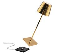 Zafferano Poldina Pro Lámpara de Mesa LED Inalámbrica Recargable - Lámpara Táctil Regulable con Acabado Galvánico - Temp. Luz 2700 - 3000K - Aluminio H38 (Oro Brillante)