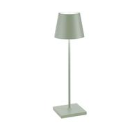 Zafferano, Poldina Pro, Lámpara de Mesa Recargable e Inalámbrica con Control Táctil, Adecuada para Interior y Exterior, Atenuador, 2200-3000 K, Altura 38 cm, Color Salvia