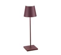 Zafferano, Poldina Pro, Lámpara de Mesa Recargable e Inalámbrica con Control Táctil, También Adecuada como Lámpara de Exterior, Atenuador, 2200-3000 K, Altura 38 cm, Color Burdeos
