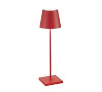 Zafferano, Poldina Pro, Lámpara de Mesa Recargable e Inalámbrica con Control Táctil, También Adecuada como Lámpara de Exterior, Atenuador, 2200-3000 K, Altura 38 cm, Color Rojo