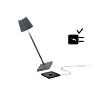 Zafferano Poldina Pro Micro - Lámpara LED Inalámbrica Recargable, Temperatura color 2200-2700-3000K, IP65 Uso Interior/Exterior, Aluminio H 27.5cm con Multicargador USB (EU/UK/US) - Gris Oscuro