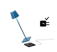 Zafferano Poldina Pro Micro - Lámpara LED Inalámbrica Recargable, Temperatura color 2200-2700-3000K, IP65 Uso Interior/Exterior, Aluminio H 27.5cm con Multicargador USB (EU/UK/US) - Capri Azul