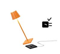 Zafferano Poldina Pro Micro - Lámpara LED Inalámbrica Recargable, Temperatura color 2200-2700-3000K, IP65 Uso Interior/Exterior, Aluminio H 27.5cm con Multicargador USB (EU/UK/US) - Naranja