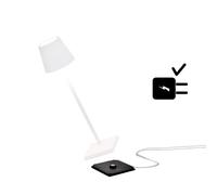 Zafferano Poldina Pro Micro - Lámpara LED Inalámbrica Recargable, Temperatura color 2200-2700-3000K, IP65 Uso Interior/Exterior, Aluminio H 27.5cm con Multicargador USB (EU/UK/US) - Blanco