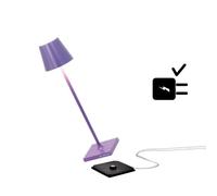 Zafferano Poldina Pro Micro - Lámpara LED Inalámbrica Recargable, Temperatura color 2200-2700-3000K, IP65 Uso Interior/Exterior, Aluminio H 27.5cm con Multicargador USB (EU/UK/US) - Lila