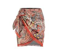 ZAFUL Falda con abertura para mujer, con estampado bohemio, corbata lateral, falda cruzada con borla, minifalda informal para la playa, 1-naranja, L