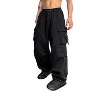 ZAFUL Pantalones cargo de corte holgado para hombre con cordón largo, paracaídas, informales, Y2K, cintura ajustable, 1 negro, L