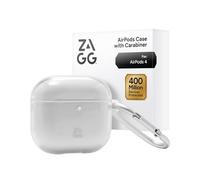 ZAGG Funda con mosquetón para AirPods 4 - Funda Protectora Compatible con Carga inalámbrica - Protección contra caídas de 360°, Polvo y arañazos, diseño de Silicona Duradera, Transparente