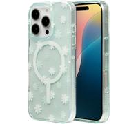 ZAGG Milan Snap - Funda para iPhone 16 Pro, diseño floral blanco sobre base transparente verde, compatible con MagSafe y carga inalámbrica, protección contra caídas de 13 pies, ecológica, reforzado