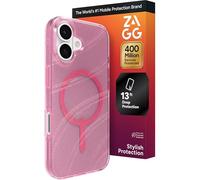 ZAGG Milan Snap - Funda para iPhone 17, diseño de ondas brillantes rosadas, grafeno reforzado con protección contra caídas (4 m), bordes texturizados y diseño brillante, compatible con carga MagSafe