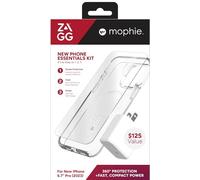 ZAGG & mophie Phone Essentials Kit para iPhone 15 Pro Max Glass+ Defense Protector de pantalla, Crystal Palace Snap Case, mophie Speedport 30W GaN Charger - Protección de 360° + potencia rápida y