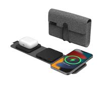 ZAGG Mophie Snap+ Cargador inalámbrico 3 en 1 con adaptador Europa, dispositivos compatibles con Qi, carga rápida, fácil de viajar, plegable, 5-15 W de potencia, negro