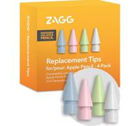 ZAGG - Puntas de repuesto para Apple Pencil de 1ª generación, 2ª generación y USB-C - Juego de 4, escritura lisa, fricción perfecta, rosa pastel, azul, verde y blanco