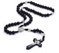 ZAGZIG Collar Cruzado Negro marrón Hecho a Mano Cuentas de Madera Rosario católico Cuello para Hombres Mujer Cristo oración joyería Religiosa Regalo