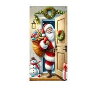 Zahoken Fondo de Navidad - Pancarta de Santa, Perro y Muñeco de Nieve 213x91 cm - Fondos de Navidad para la Pared | para Fotografía De Familia Celebración De La Fiesta Cumpleaños Puerta del