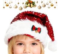 Zahoken Gorro De Santa Claus | Accesorio Para La Cabeza De Lentejuelas Y Lazo De Peluche | Gorros De Navidad Rojos Grandes Para Mujeres | Para Favoritos De Fiesta, Manualidades, Accesorios Para Fotos,