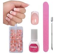 ZAHRVIA Kit de Uñas Postizas, Uñas Postizas Cuadradas, 120 Piezas de Uñas Postizas de Punta Francesa con Pegamento para Manicura Nail Art (Cuadradas Cortas de Arco Profundo)