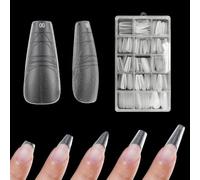 ZAHRVIA Uñas Postizas con Guía, 300 U 12 Tamaños Largas Coffin Soft Gel Tips para Extensiones Acrílicas, Línea de Posicionamiento Preciso, Acabado Mate Profesional - Kit Uñas