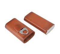 ZAICOLER Estuche para Cigarros de Cuero con 3 Dedos, Elegante Soporte para Cigarros Portátil de Costura Manual con Cortador para Viajes (Brown)