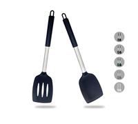 ZAIGON Juego de 2 espátulas de silicona antiadherente y robusta - Resistente al calor y sin BPA - Utensilio de cocina ideal para pescado, huevos y tortitas en elegante color negro