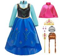 ZaisuiFun Disfraz de Princesa Anna Niñas Vestido Manga Larga con Capa y Peluca para Fiesta Cumpleaños Carnaval
