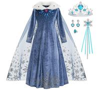 ZaisuiFun Disfraz de Princesa Elsa para Niñas Vestido Frozen Azul Manga Larga Calentito con Cuello de Peluche para Halloween Cumpleaños Canarval