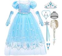 ZaisuiFun Disfraz Elsa Niña Vestido Hielo Reina Princesa Azul Tul Manga Corta Carnaval Fiesta con Accesorios Cumpleaños