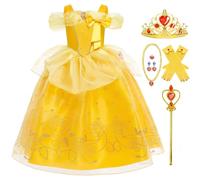 ZaisuiFun Disfraz Princesa Bella Niña Vestido La Bella y la Bestia con Accesorios para Carnaval Fiesta Cumpleaños Cosplay Navidad, 5-6 Años