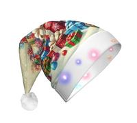 Zaixiansj A Mountain of Happy Print - Sombrero de Navidad iluminado con luces LED de felpa para adultos, gorra de fiesta brillante