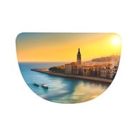 Zaixiansj Sunset in Barcelona - Tapete para puerta de interior, semicircular, antideslizante, lavable, tapete absorbente de franela para puerta delantera, cocina, baño