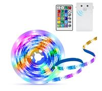 ZAIYW Luces de Tira LED con Batería Sensor de Movimiento, 60 LED 2M con Adhesivo y Control Remoto de LED RGB y 3000K Blanco Cálido, Luces LED de Tira Decoración de Escaleras, Armarios y Cama