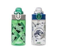 Zak Designs Jurassic World Dominion Movie Sage - Botella de agua para niños para la escuela o viajes, botella de agua de plástico duradera de 16 onzas con popote, asa y a prueba de fugas, cubierta de