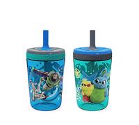 Zak Designs Kelso - Juego de vasos de 15 onzas (Toy Story 4 - Woody & Buzz juego de 2 piezas) Tapa de rosca a prueba de fugas con popote hecha de plástico duradero y silicona, paquete perfecto para