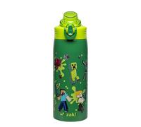 Zak Designs Minecraft - Botella de agua para niños para la escuela o viajes, botella de agua de acero inoxidable de 19 onzas con popote, asa y a prueba de fugas, cubierta de boquilla desplegable
