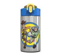 Zak Designs Toy Story 4 - Stainless Steel Water Bottle with One Hand Operation Action Lid and Built-in Carrying Loop, Water Bottle with Straw is Perfect for Kids (Buzz & Woody, 15.5 oz,18/8,BPA Free)