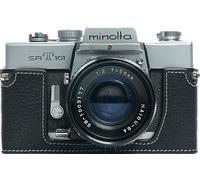Zakao - Funda para cámara de película SRT-101, hecha a mano, piel auténtica, media cámara, funda para cámara Minolta SRT 101 con correa de mano, Black, Estilo retro