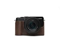 Zakao LX100 II Funda hecha a mano de cuero auténtico de media cámara funda para Panasonic Lumix DC-LX100 II versión de apertura inferior con correa de mano (café)