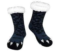ZAKASA Calcetines Antideslizantes Invierno para Hombre: Térmicos Calcetines Gordos Andar para Casa con Cálidos Forro Polar Mullidos Talla 39-45 Pata de Leopardo 1 Par
