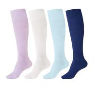 ZAKASA Calcetines Largos Algodón Mujer: Calcetines Hasta la Rodilla Medias Altos Casuales Sin costuras EU 35-38 Colorido 4 Pares
