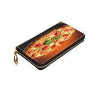 ZaKhs Cartera grande para mujer con estampado de pizza, cartera de cuero con cremallera, gran capacidad, tarjetero, regalo para mujeres, hombres, negro, talla única