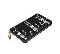 ZaKhs Genial estampado esquelético para mujer cartera de cuero con cremallera monedero de gran capacidad titular de la tarjeta para mujeres hombres regalo, negro, talla única