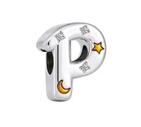 ZakiaHo Abalorio brillante con letra del alfabeto y estrella para pulseras, regalo de cumpleaños, compatible con pulseras Pandora, Cobre, Sin piedra preciosa