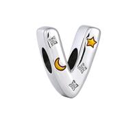 ZakiaHo Abalorio brillante con letra del alfabeto y estrella para pulseras, regalo de cumpleaños, compatible con pulseras Pandora, Cobre, Sin piedra preciosa
