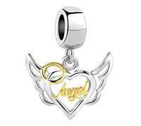 ZakiaHo Abalorio de alas de ángel de la guarda para pulseras, regalos de cumpleaños para mujer, compatibles con pulseras Pandora, Cobre, No es una piedra preciosa